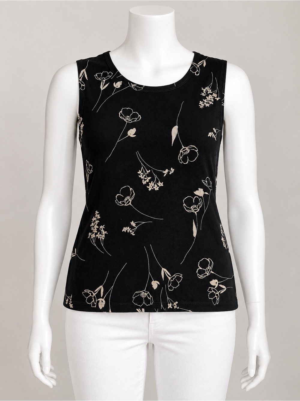 Josephine Chaus Women's Black Floral Sleeveless Acetate Blouse Tank Top Size S